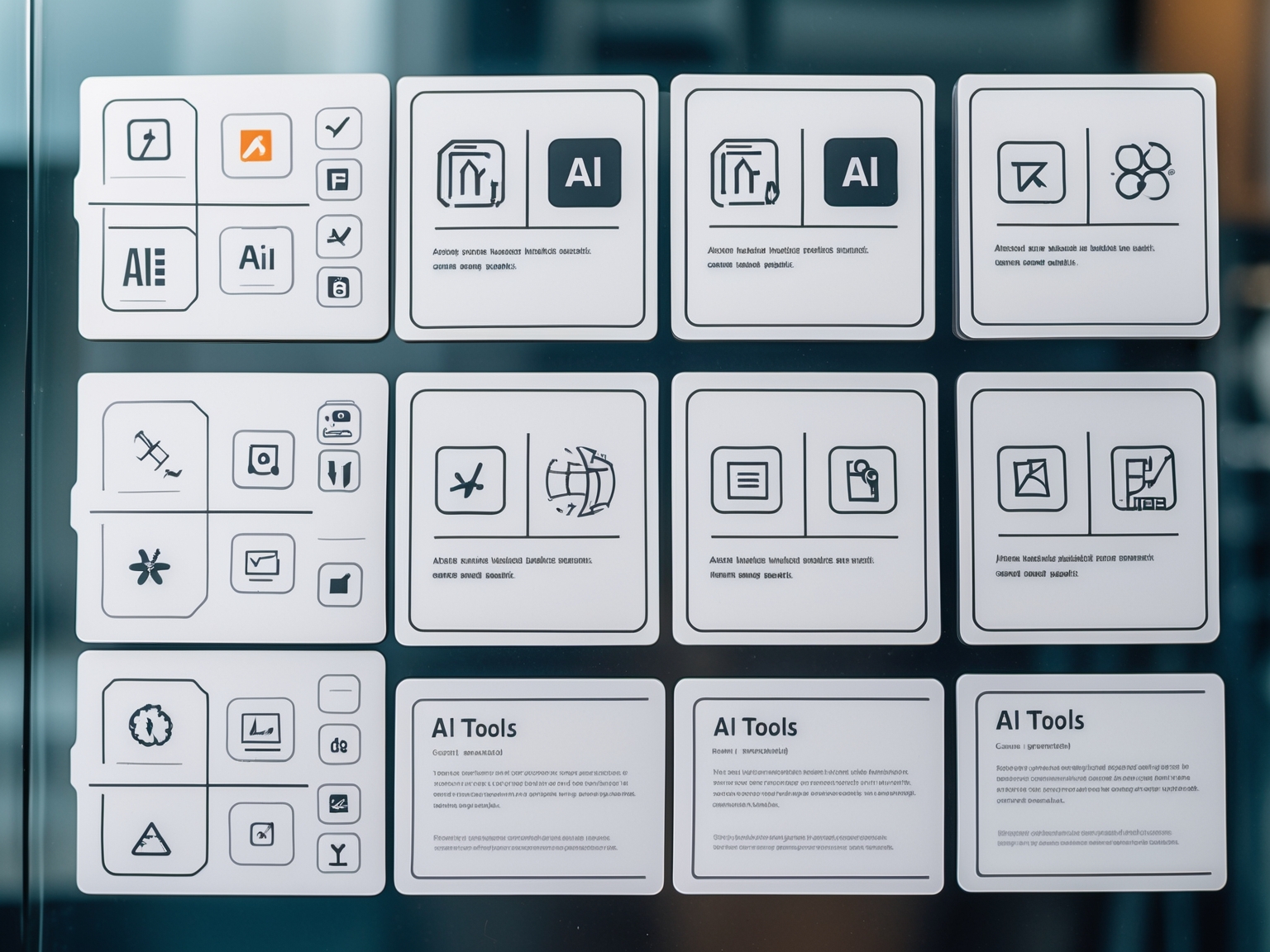 Modular cards showcasing AI tool features